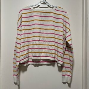 Lumiere White Sweater with Pink and Yellow Stripes women’s oversized cropped L